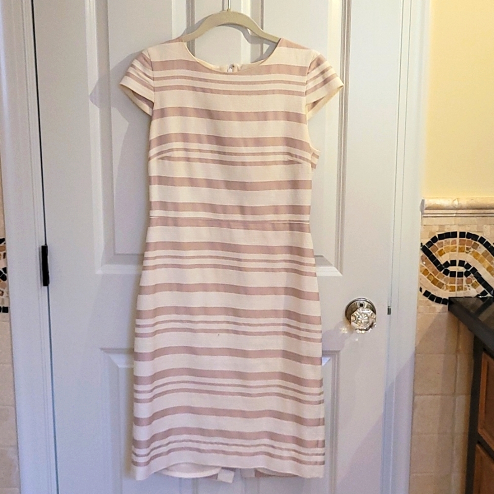 J. Crew cream and pink cap sleeved sheath dress
